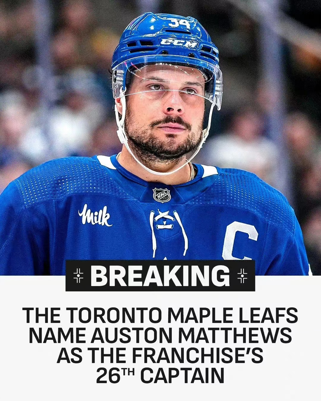 Toronto Maple Leafs meddelade officiellt att Matthews blev den 26:e kaptenen